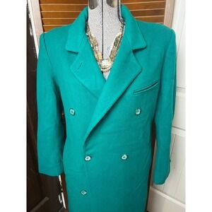 Vintage Wool Womens Trench Coat Double Breasted teal/aqua
